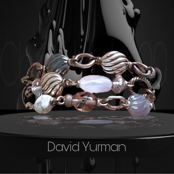 David Yurman multi-strand Briola Onyx Pearl Quartz stone station toggle bracelet - Picture 1 of 15